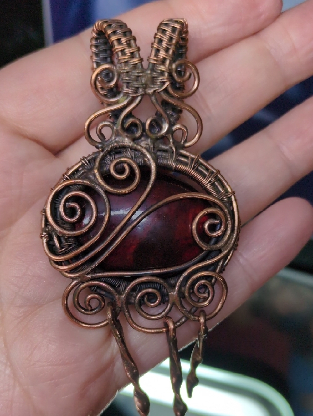 Wire Wrapped Red Labradorite Stone Pendant